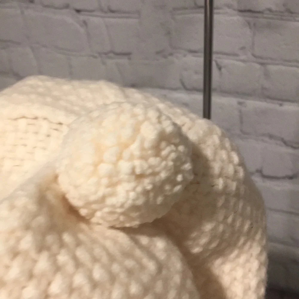 Kate Spade Hand knit beanie cream and white with pom-pom on top